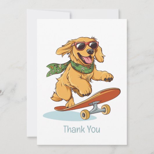 Thank You Golden Retriever Dog Skateboarding Dankeskarte (Vorderseite)