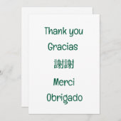 Thank you-Gracias-謝謝-Merci-Obrigado Blank Green Dankeskarte (Vorne/Hinten)
