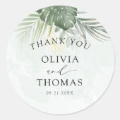 Thank You Green Tropical Wedding Favor Runder Aufkleber (Vorderseite)