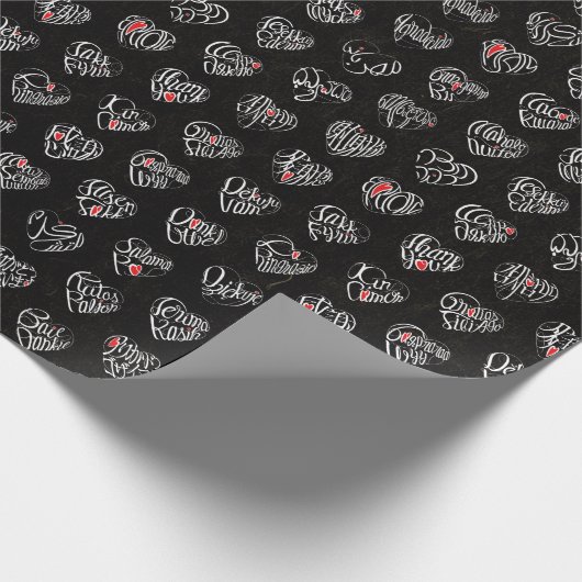 Thank you & heart in 44langs as WH ♡shaped pattern Geschenkpapier (Ecke)