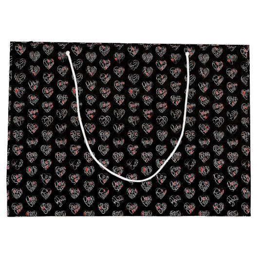 Thank you & hearts 44langs as WH♡shaped pattern Große Geschenktüte (Rückseite)