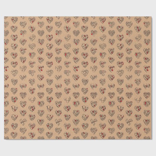 Thank you & hearts in 44langs as BK♡shaped pattern Geschenkpapier (Flach)