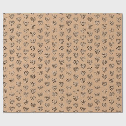 Thank you in 44langs as black heart shaped pattern geschenkpapier (Flach)
