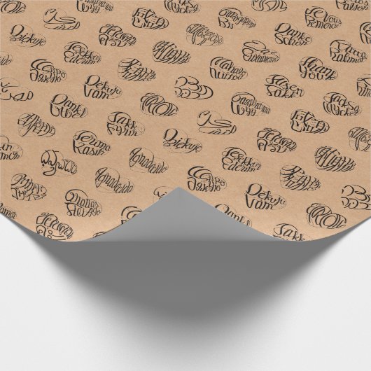 Thank you in 44langs as black heart shaped pattern geschenkpapier (Ecke)
