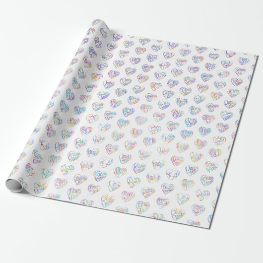 Thank you in 44langs as heart shaped DC pattern Geschenkpapier (Ungerollt)