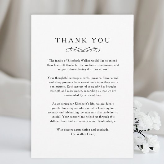 Thank you - Memorial Funeral White Card Dankeskarte