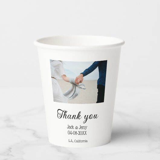 Thank you modern simple wedding couple name messag pappbecher (Vorderseite)