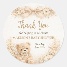 Thank You Neutral Teddy Bear Baby Shower Boho Runder Aufkleber