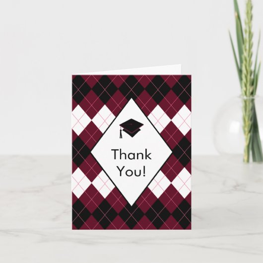 Thank You Note Card Black & Red Argyle Dankeskarte (Vorderseite)