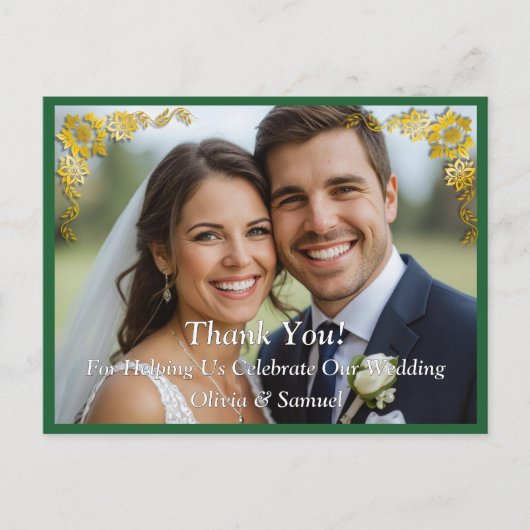 Thank You - Photo with Emerald Green & Gold Ankündigungspostkarte (Vorderseite)