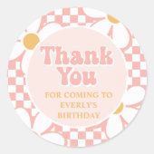 Thank you retro Pink Daisy Checker Runder Aufkleber (Vorderseite)