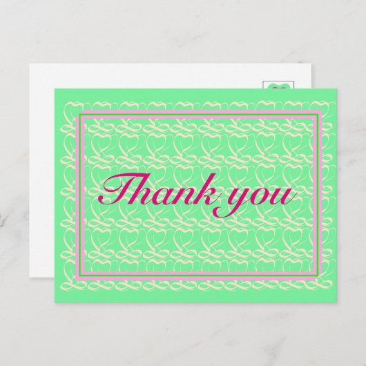 Thank you ~ribbon heart light green~ postkarte (Vorne/Hinten)