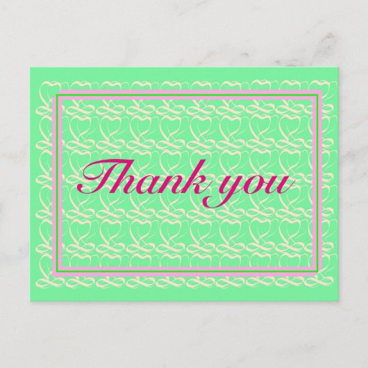 Thank you ~ribbon heart light green~ postkarte (Vorderseite)