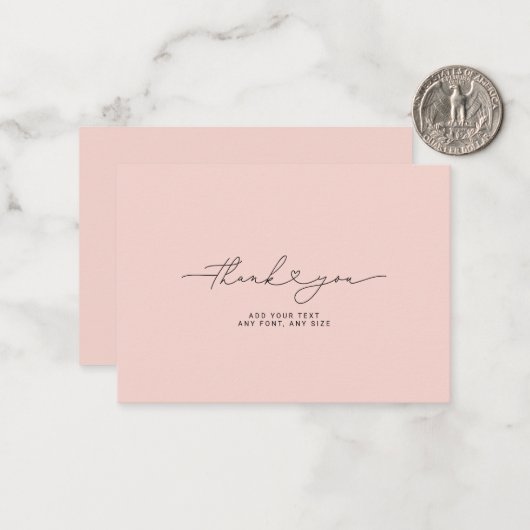 Thank You Script Heart Elegant 3,5"X2.5" Pink Mitteilungskarte (Vorderseite/Rückseite Beispiel)