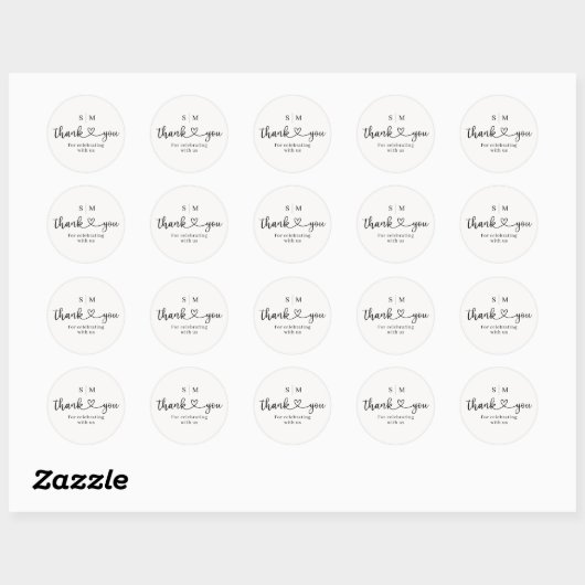 Thank You Script Heart Wedding Round Sticker (Blatt)