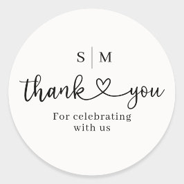 Thank You Script Heart Wedding Round Sticker