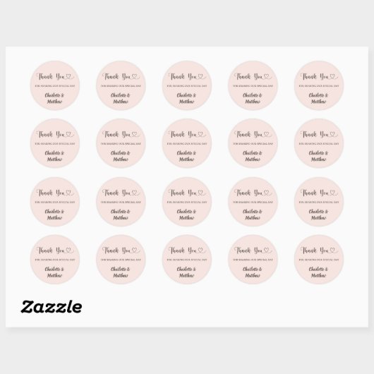 Thank you sharing our day blush pink taupe wedding runder aufkleber (Blatt)