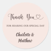 Thank you sharing our day blush pink taupe wedding runder aufkleber (Vorderseite)