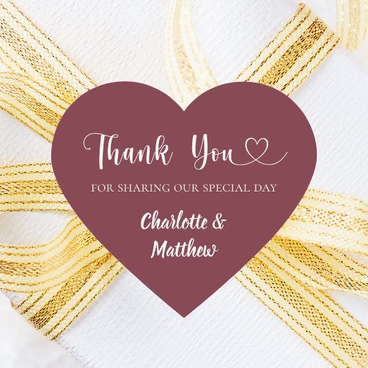 Thank you sharing our day burgundy ivory wedding Herz-Aufkleber