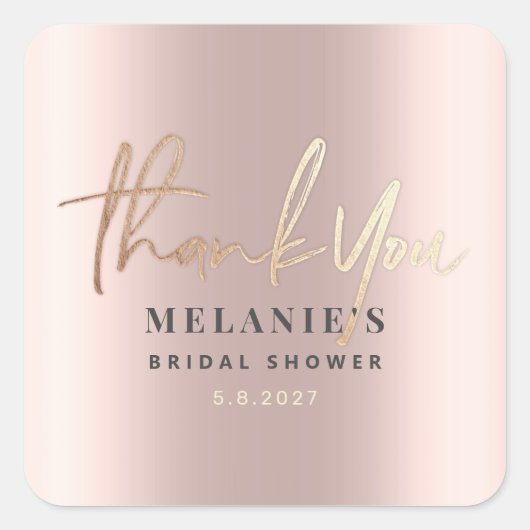 Thank You Sleek Pink 16th Bridal Rose Gold Quadratischer Aufkleber (Vorderseite)