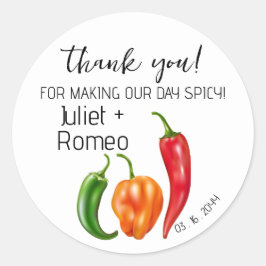 Thank You Spicy Hot Pepper Wedding Runder Aufkleber