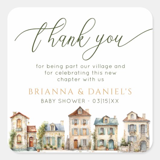 Thank You Sticker – It Takes a Village Baby Shower (Vorderseite)
