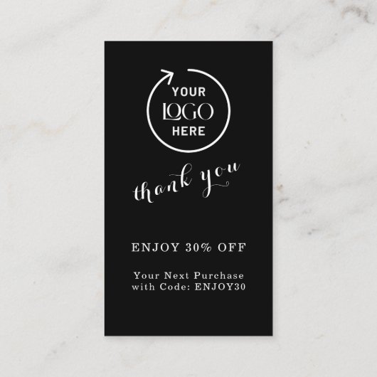 Thank You Stylish Black Modern Logo Business Rabattkarte (Rückseite)