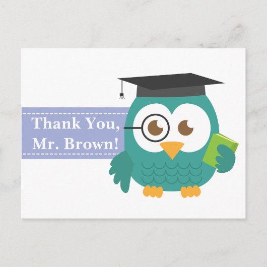 Thank You, Teacher Appreciation, Teacher Owl Postkarte (Vorderseite)