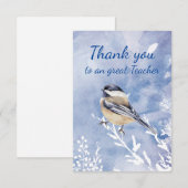 Thank You Teacher Watercolor Chickadee Winter Dankeskarte (Vorne/Hinten)