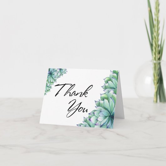 Thank You Typography with Watercolor Succulents Dankeskarte (Vorderseite)