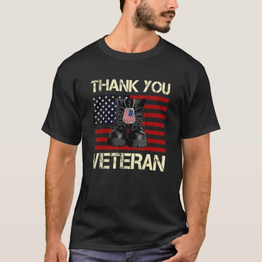 Thank You Veterans Kampf Boots American Flag Vete T-Shirt (Vorderseite)