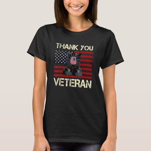 Thank You Veterans Kampf Boots American Flag Vete T-Shirt (Vorderseite)