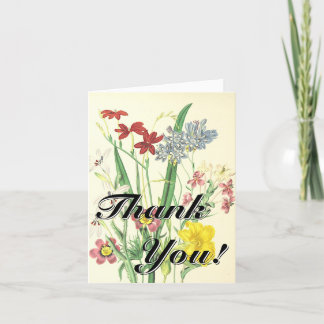 "Thank You!" + Vintage Look Colorful Flowers Karte