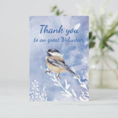Thank You Volunteer Watercolor Chickadee Winter Dankeskarte (Stehend Vorderseite)
