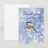 Thank You Volunteer Watercolor Chickadee Winter Dankeskarte (Vorne/Hinten)