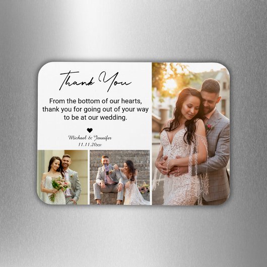 thank you wedding 3 photos collage modern chic magnet