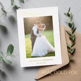 Thank you wedding photo gold script white  folieneinladung