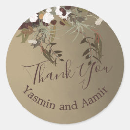ThanK You Wedding rustic Floral Elegant Runder Aufkleber