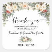 Thank You White Winter Flowers Wedding Quadratischer Aufkleber (Vorderseite)