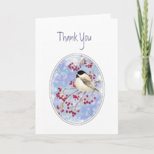 Thank You Winter Bird Berry Frosty Window Dankeskarte