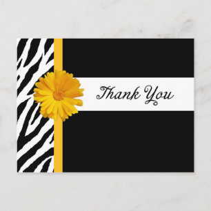 Thank You With Zebra Print and Girly Yellow Daisy Postkarte