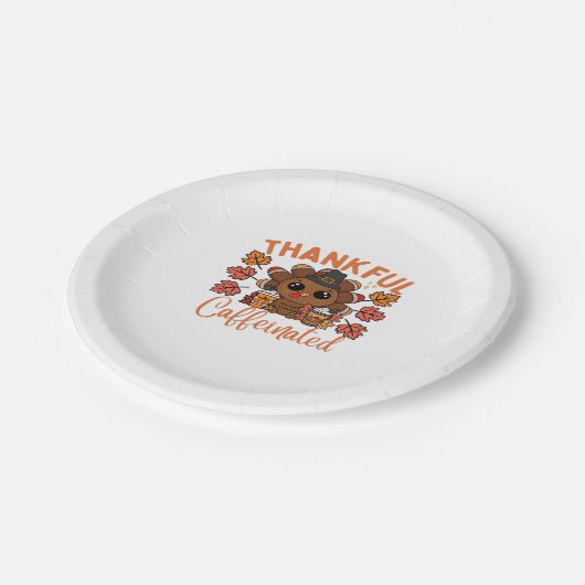 Thankful And Caffeinated Funny Thanksgiving Coffee Pappteller (Schrägansicht)