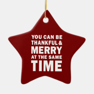 Thankful and Merry Modern Christmas Red Star Keramik Ornament