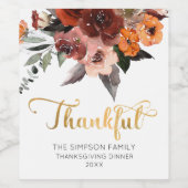 Thankful Floral watercolor Wine Label Weinetikett (Einzelnes Label)