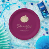 Thankful Glitter Pumpkin burgundy Thanksgiving Pappteller (Party)