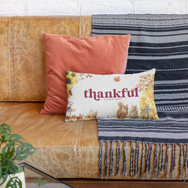Thankful Grateful | Autumn Thanksgiving Monogram Lendenkissen (Von Creator hochgeladen)