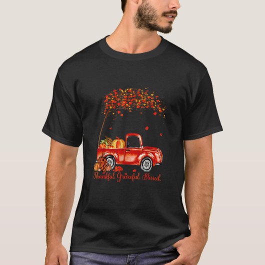 Thankful Grateful Blessed Autumn Truck Falling Lea T-Shirt (Vorderseite)