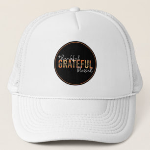 Thankful Grateful Blessed Cheetah Print Typography Truckerkappe