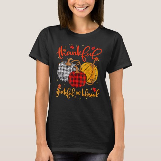 Thankful Grateful Blessed Fall Pumpkin Thanksgivin T-Shirt (Vorderseite)