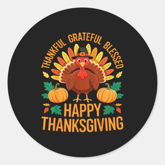Thankful Grateful Blessed Happy Thanksgiving Shirt Runder Aufkleber (Vorderseite)